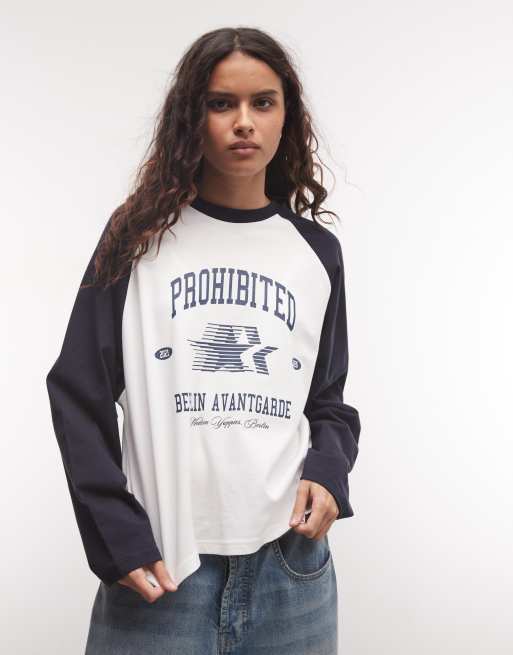 Prohibited awangardowy T-shirt z długim rękawem raglanowym w kolorze off white, 3 z 4