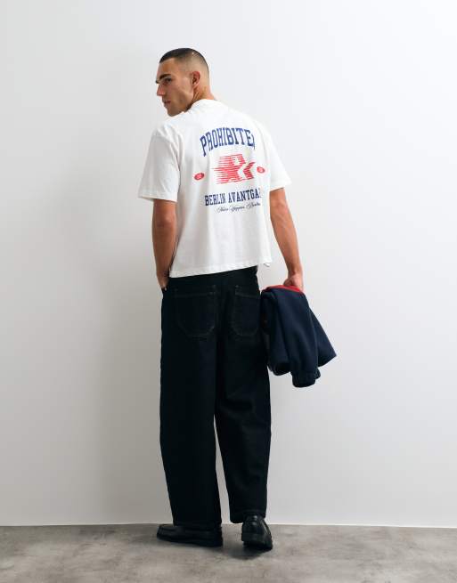 Prohibited back print avantgarde graphic t-shirt in white, 4 of 5