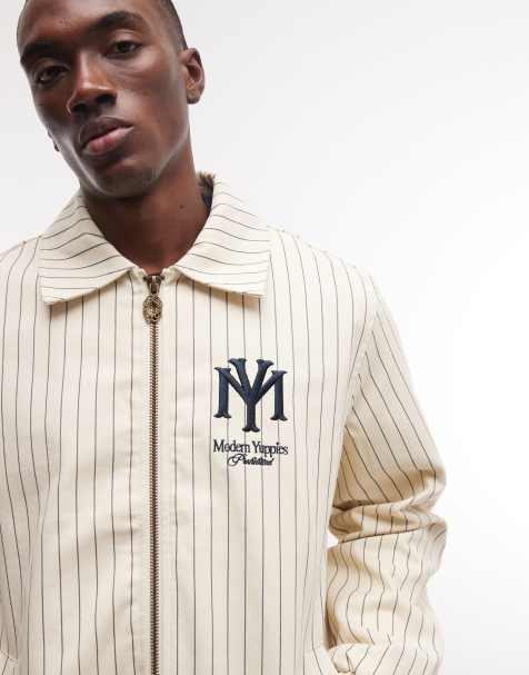 Prohibited belmont striped harrington jacket in cream - view 1