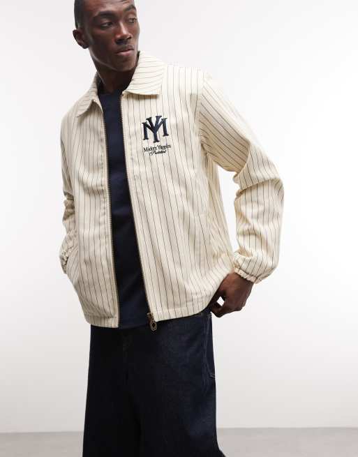 Prohibited belmont striped harrington jacket in cream, 3 of 5