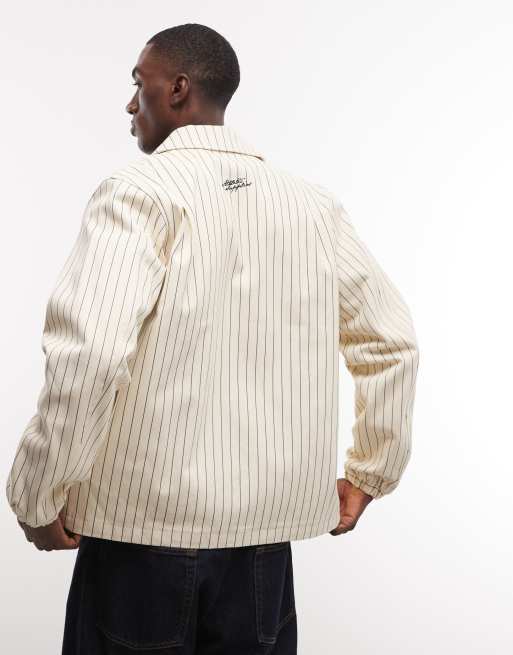 Prohibited belmont striped harrington jacket in cream, 5 of 5