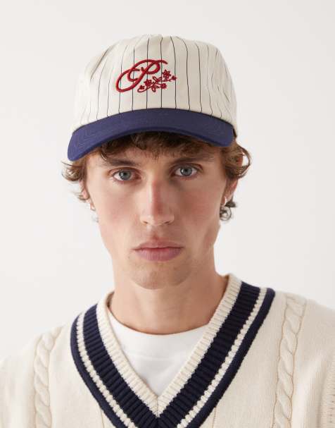 Prohibited – Biała czapka w paski z kontrastowym daszkiem i logo z kwiatowym motywem - view 1