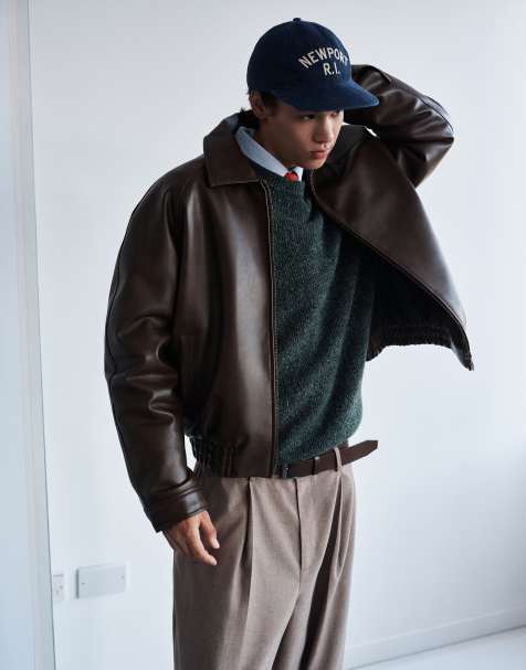 Prohibited boxy faux leather jacket in brown - view 1