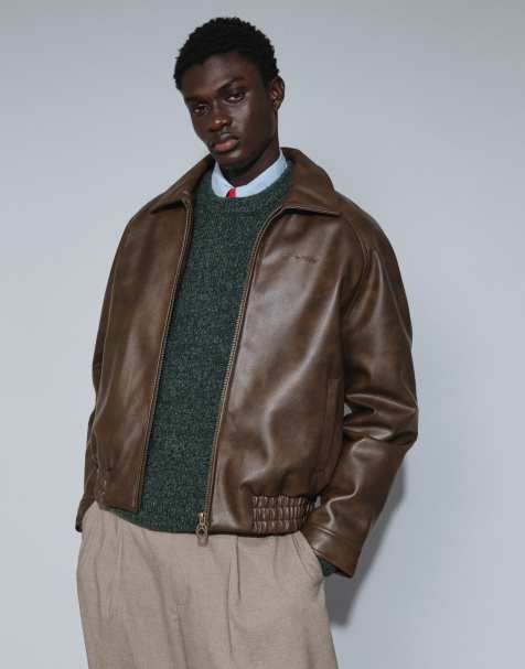 Prohibited boxy faux leather jacket in brown - view 1
