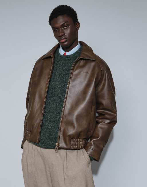 Prohibited boxy faux leather jacket in brown, 2 of 7