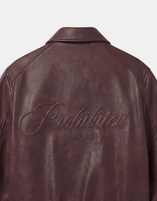 Prohibited boxy faux leather jacket in brown, 8 of 9