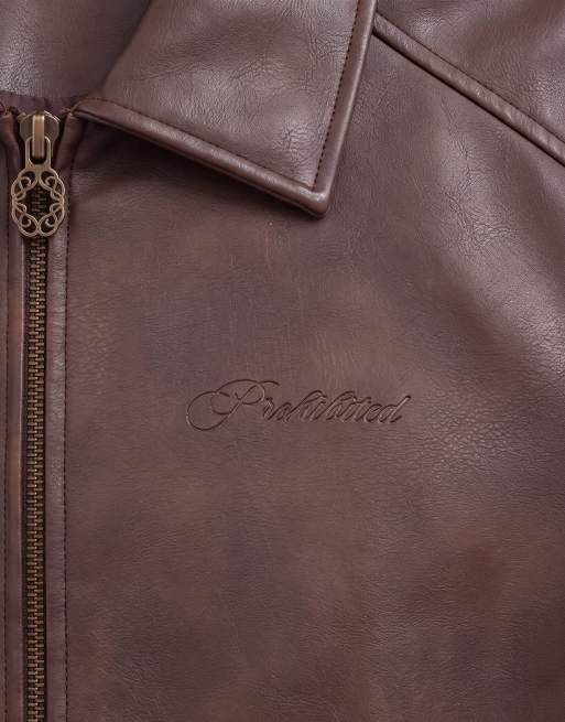 Prohibited boxy faux leather jacket in brown, 9 of 9