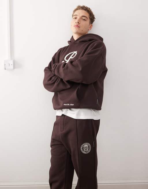 Prohibited – Brun huvtröja med logga i sweatshirtmaterial på 360gsm, del av set