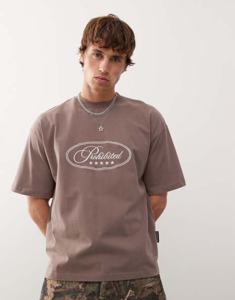 Prohibited - Brun T-shirt med grafik med fem stjerner - view 1