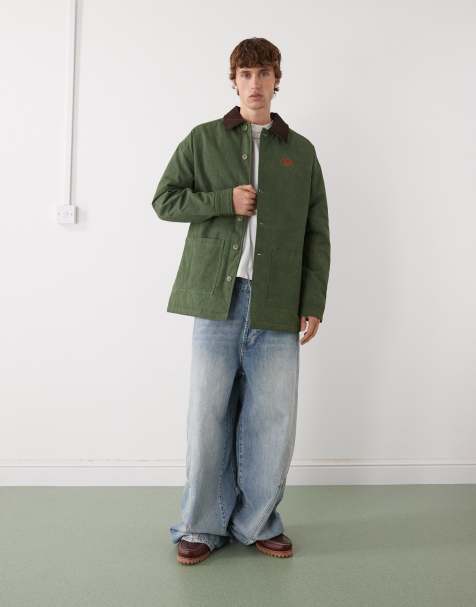 Prohibited button through workwear jacket in dark green - view 1