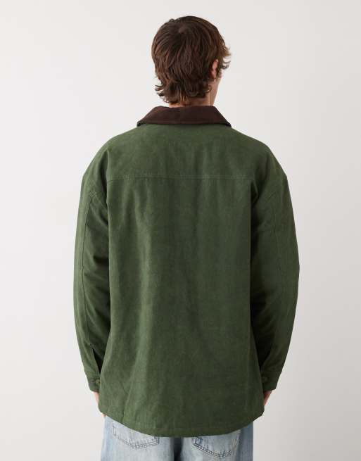 Prohibited button through workwear jacket in dark green, 3 of 5
