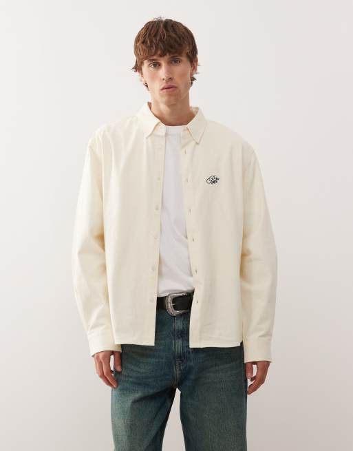 Prohibited - Camicia a maniche lunghe oversize color crema con bottoni e logo