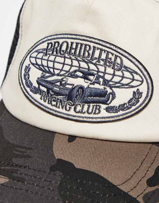 Prohibited - Cappellino trucker color crema con visiera mimetica a contrasto, 2 di 3