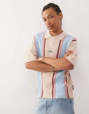 Prohibited Prohibited charlies knitted short sleeve polo in cream-Multi