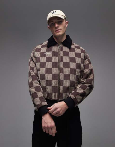 Prohibited checked bomber jacket in brown - view 1