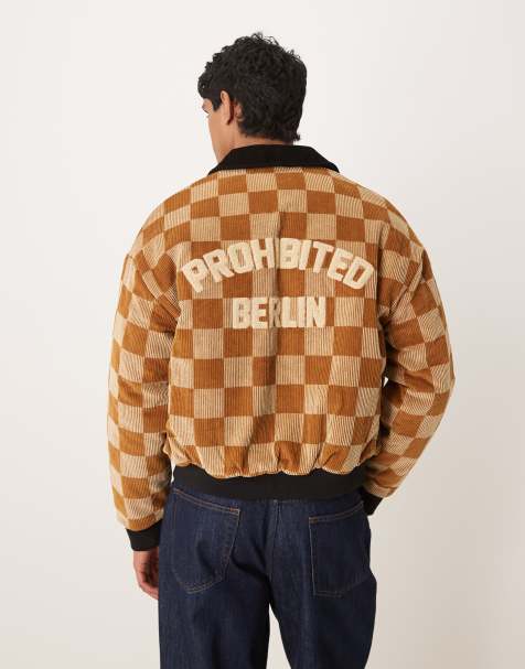 Prohibited checked bomber jacket in light brown - view 1