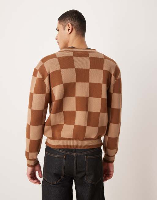 Prohibited checked cardigan in brown, 3 of 5