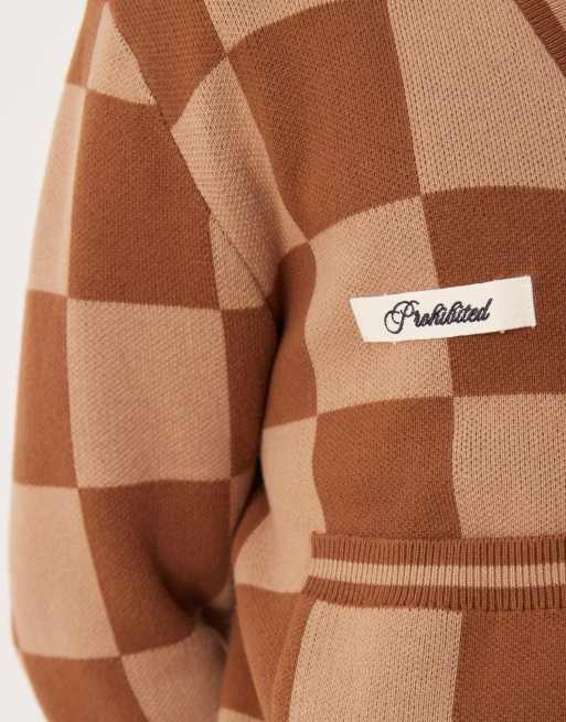 Prohibited checked cardigan in brown, 4 of 5