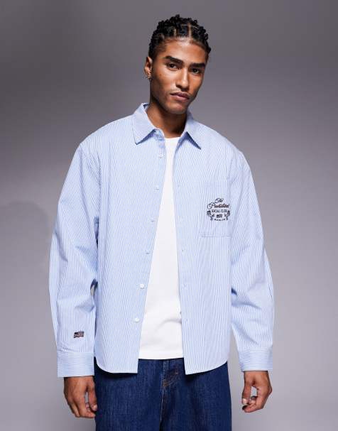 Prohibited - Chemise manches longues à logo sur la poche - Rayures bleues - view 1