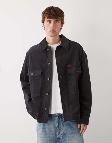 Prohibited long sleeve oversized cord overshirt in dark grey