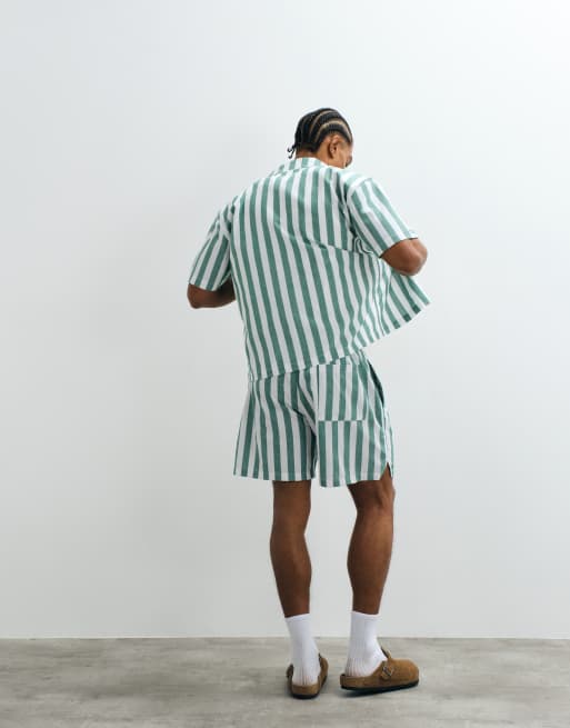 Prohibited coastline stripe shorts co-ord in green, 4 of 5