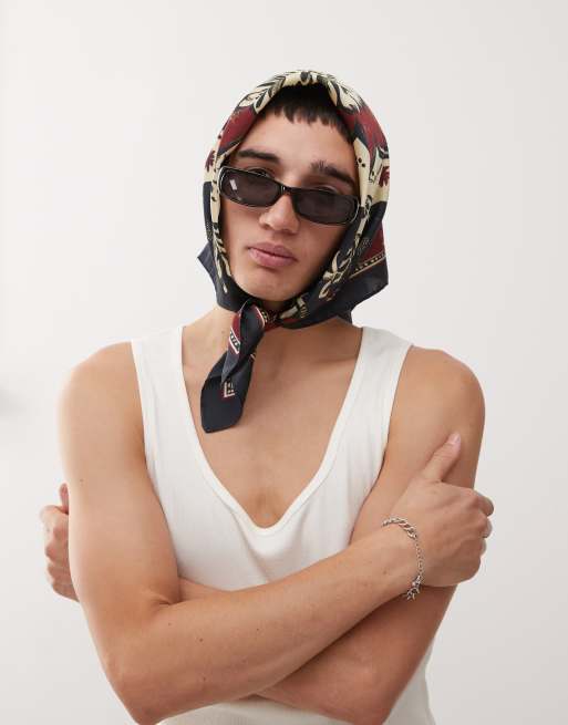 Prohibited contrast floral printed neck satin scarf in red ASOS