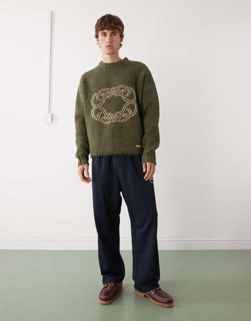 Prohibited – Cropped-Fit-Strickpullover im Oversize-Stil in Grün mit Legacy-Logo, 2 von 5