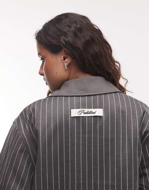 Prohibited decade broderidetalj randig harrington-jacka set i mörkgrått, 2 av 4