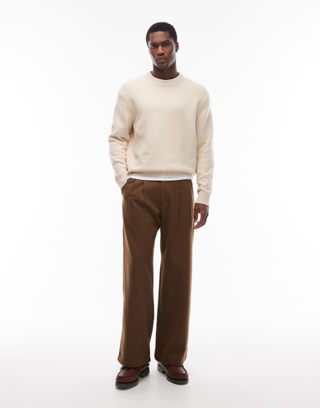 Prohibited double pleated wool look club trousers in brown | ASOS