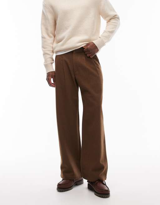 Prohibited double pleated wool look club trousers in brown, 3 of 5