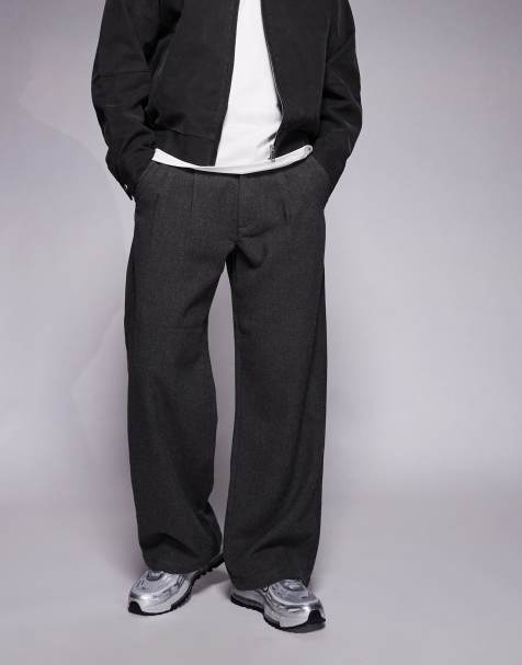 Prohibited double pleated wool look club trousers in charcoal grey - view 1