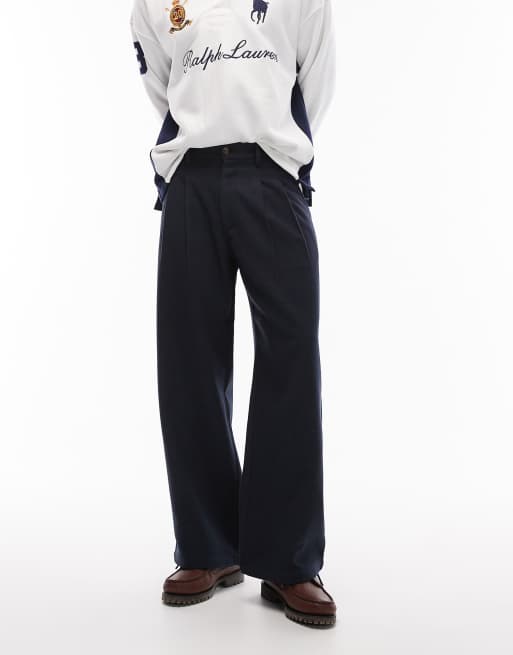 Prohibited double pleated wool look club trousers in navy, 2 of 5