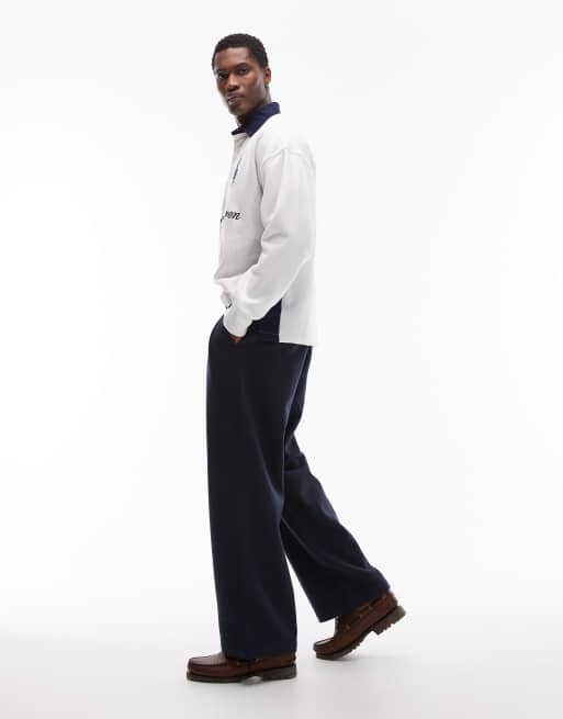 Prohibited double pleated wool look club trousers in navy, 3 of 5