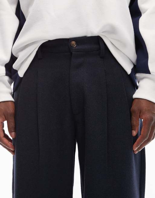 Prohibited double pleated wool look club trousers in navy, 4 of 5