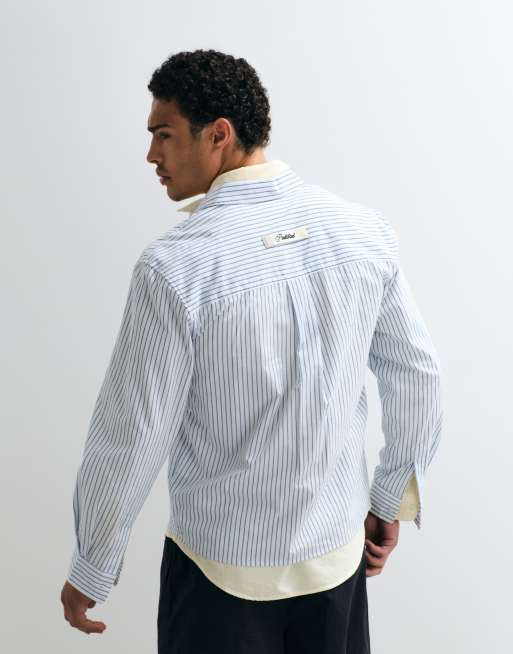 Prohibited dugout long sleeve stripe shirt in light blue, 5 of 7