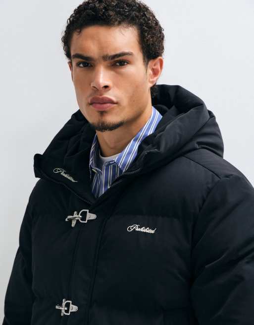 Prohibited dynejakke med hætte og brandmands-spænde i sort, 3 af 5