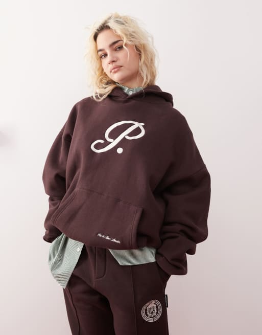 Prohibited - Felpa con cappuccio 360 gsm marrone con logo in coordinato