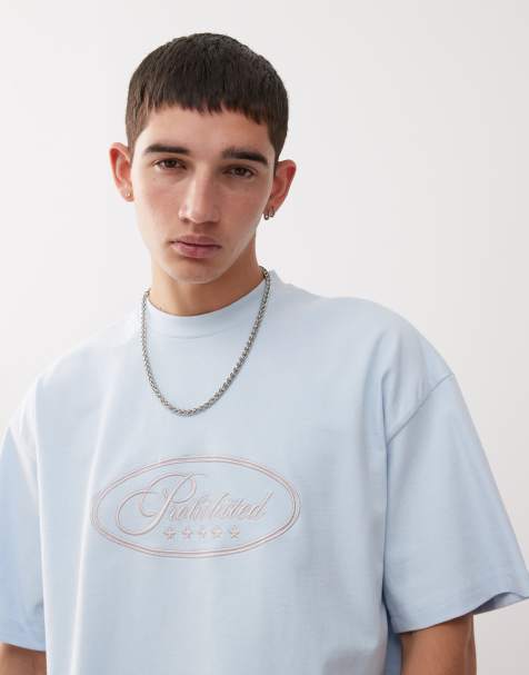 Prohibited five-star graphic t-shirt in light blue - view 1
