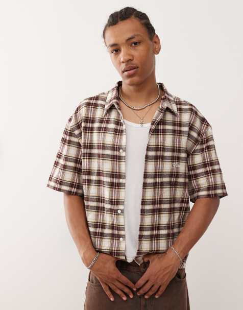 Prohibited flannel check short sleeve shirt in multi - view 1