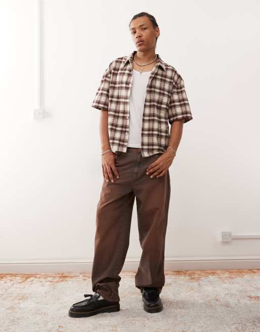 Prohibited flannel short sleeve shirt in multi plaid