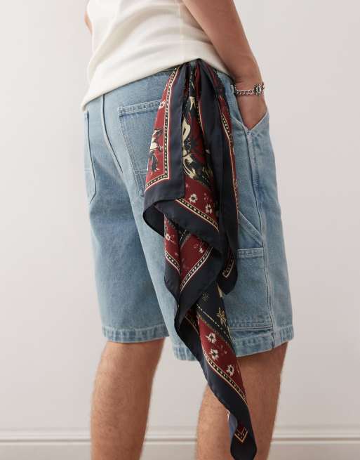 Prohibited - Foulard con stampa a fiori in raso rosso e a contrasto, 3 di 3