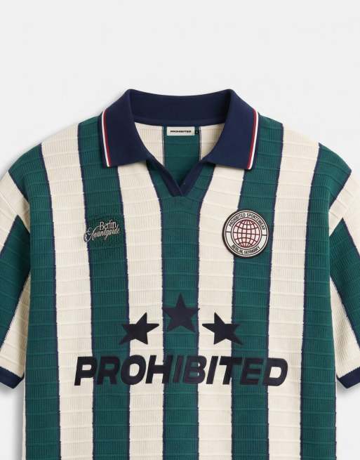 Prohibited - Gebreid gestreept voetbalshirt in groen multi, 8 van 9
