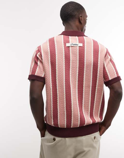 Prohibited - Gebreid poloshirt met knoopsluiting in roze/rood, 4 van 5