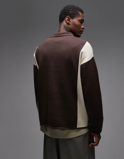 Prohibited - Gebreid poloshirt met lange mouwen en logo in bruin, 3 van 5