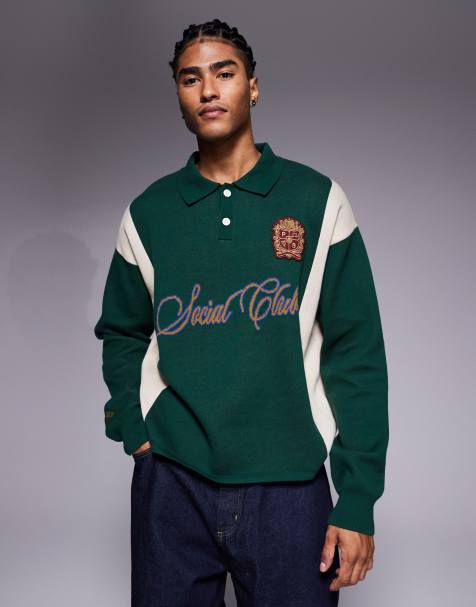 Prohibited - Gebreid poloshirt met lange mouwen en logo in groen - view 1