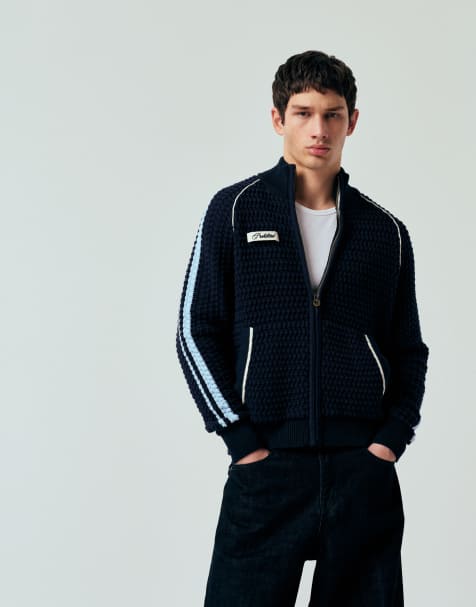 Prohibited - Giacca sportiva blu navy in maglia con zip - view 1