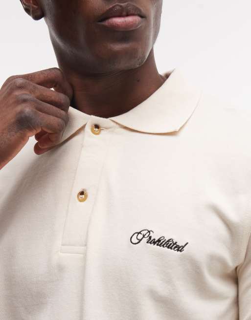 Prohibited hampton knitted polo shirt in off white, 3 of 5