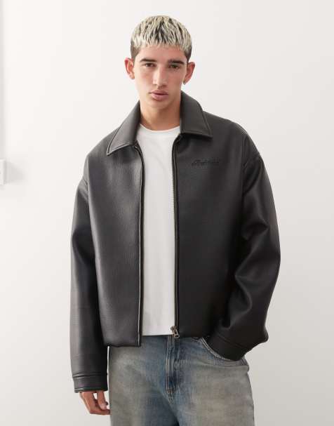 Prohibited heavy weight oversized cropped PU leather jacket in black - view 1