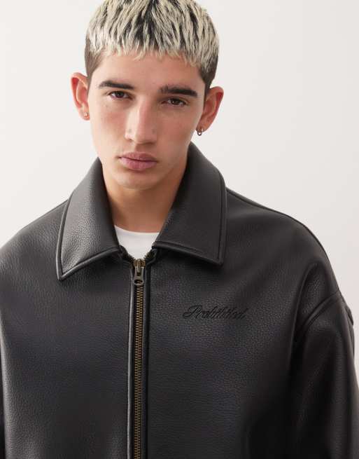 Prohibited heavy weight oversized cropped PU leather jacket in