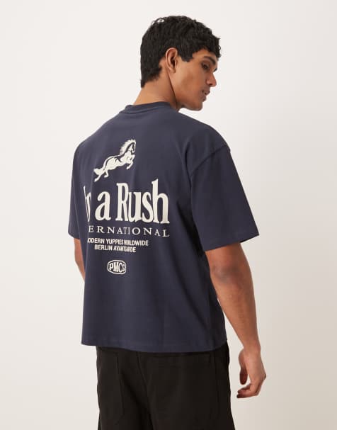 Prohibited horse racing back print graphic t-shirt in deep blue